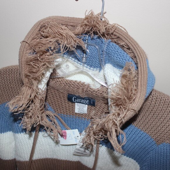 FREE*❤️damaged Garage ladies hooded sweater hoodie striped 100% acrylic USA made - Picture 3 of 8